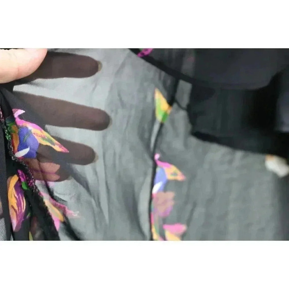 A New Day Hi-Lo Slip-On Wrap Skirt-Short-Size Medium-Black Chiffon w/Florals - Picture 4 of 11